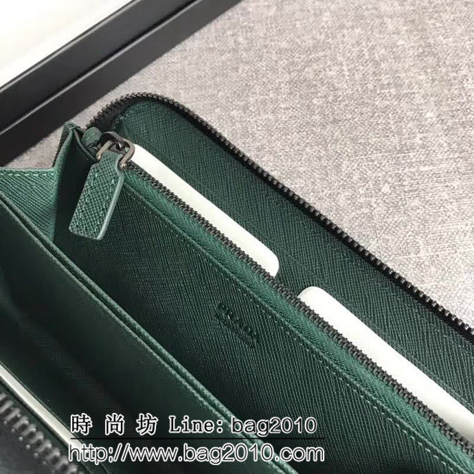 PRADA普拉達 專櫃最新款式 頂級原單十字紋牛皮 男士單拉鏈錢包 2ML317 DD1324